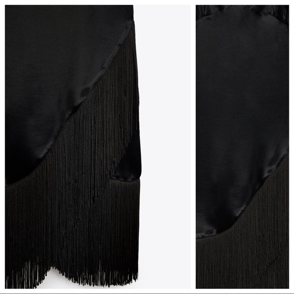 NWT. Zara Black Fringed Slip Casual Mini Dress. Size L. - Picture 7 of 10